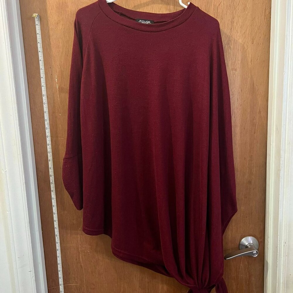 Size 3X - Rouge - Maroon 3/4 Sleeve Sweater w/Side Tie - Some Pilling